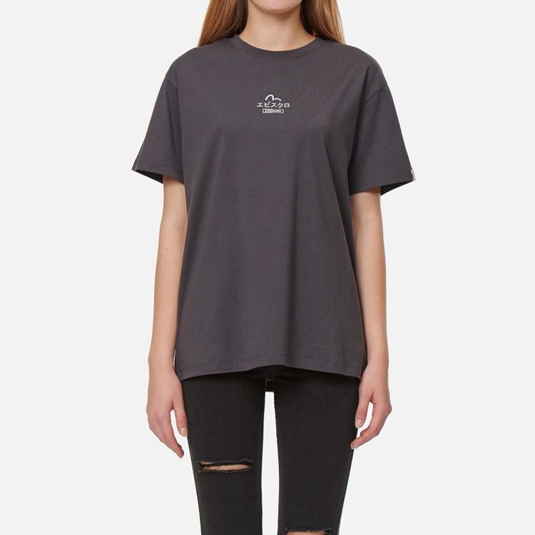 Evisu Letter Pattern Printed Round Neck Short Sleeve Drop Shoulder T-Shirt Women T-Shirt 2ESGNW2TS621BFCT