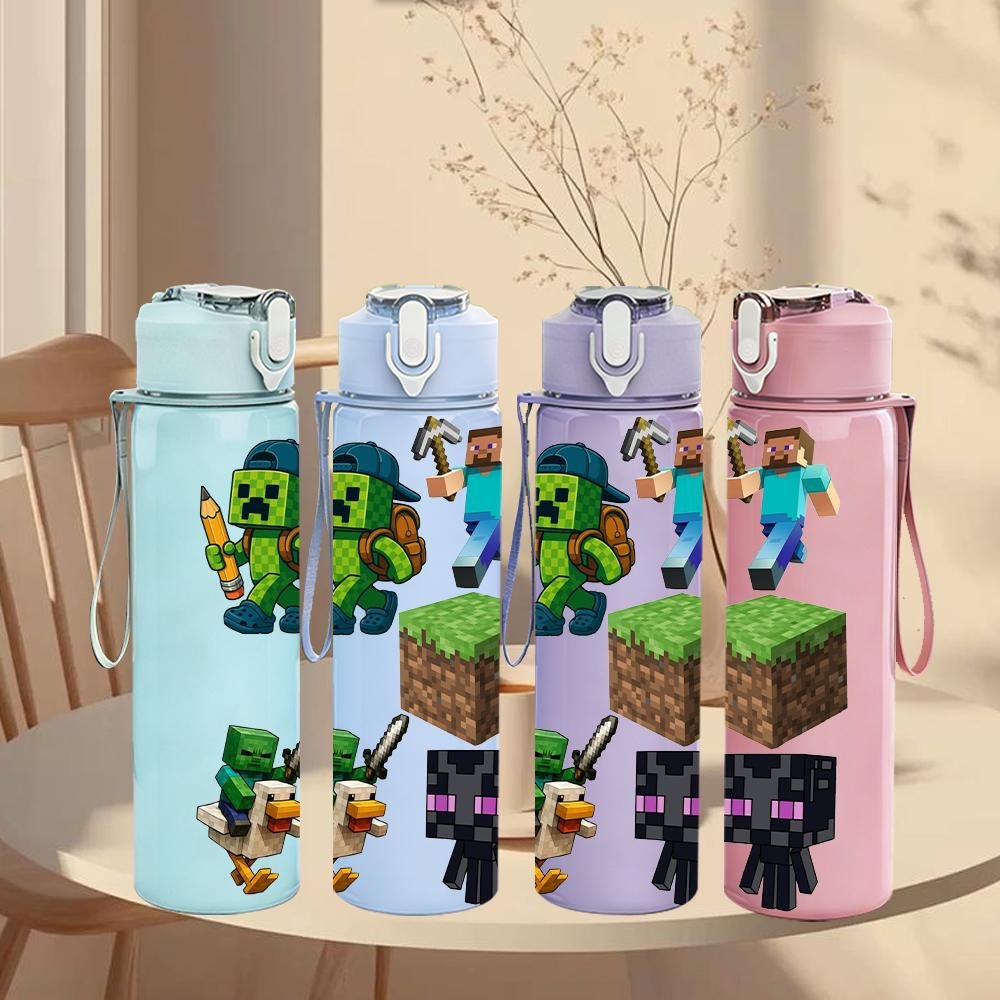 1PC Minecraft Multi Block Character 750ml Color Plastic Sports Water Bottle Leakproof Flip Straw Lid Suitable for Sports Office Home Use