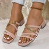 Coarse-heeled sandals women's new square-headed open-toed buttons with thin straps and women's cool slippers