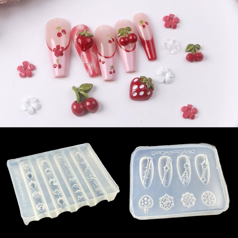 1Pcs Strawberry Silicone Nail Mold Nail Art Nail Template Nail Art Decorations Flute Instrument Shape Relief Manicure Mold