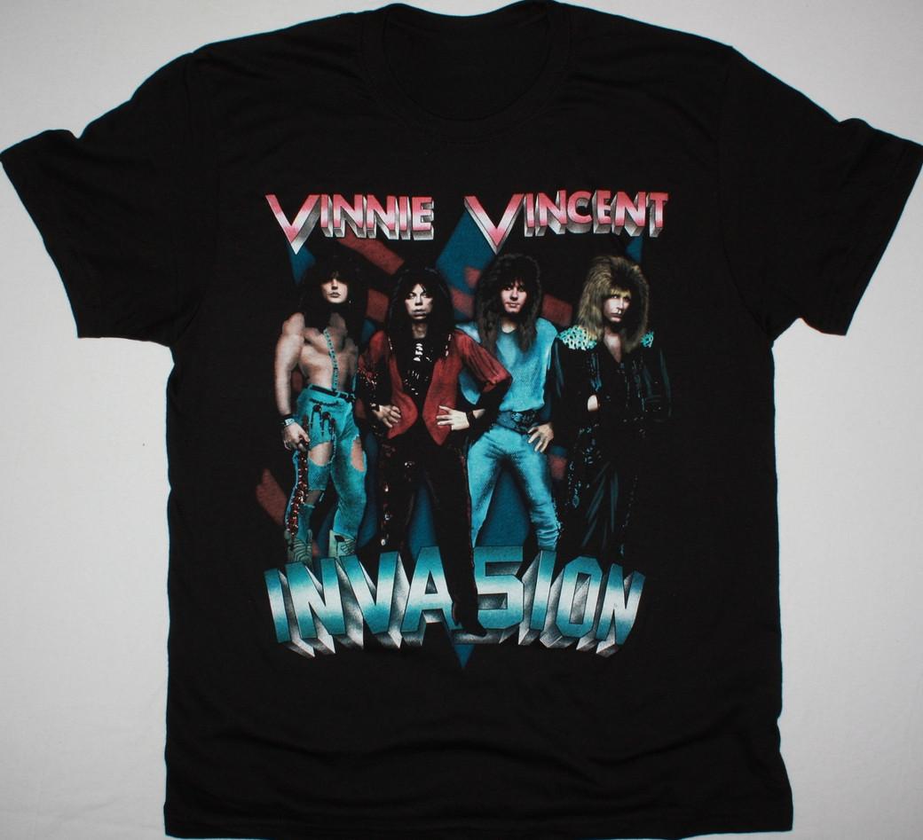 Vtg Vinnie Vincent Invasion Band Cotton Unisex All Size Black Shirt CM407 XXL