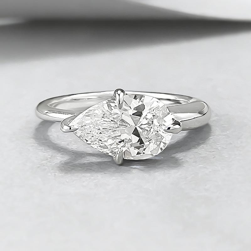 Birnenförmiger Tropfen S925 Silber Weißer Diamantring in Krappenfassung - Klassisch & Modisch