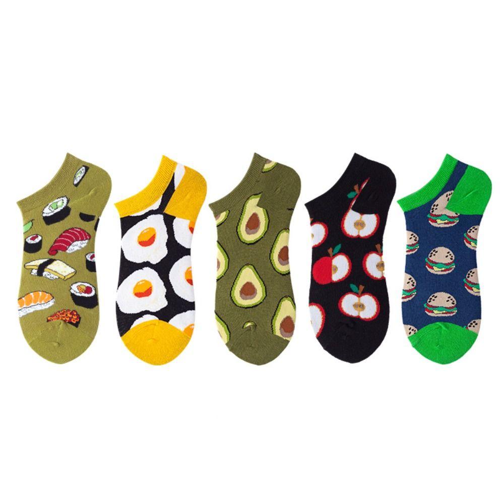 5Pairs Cheese Cookies Mid Tube Socks Cotton Food Pattern Socks Fashion Cartoon Short Socks  Female