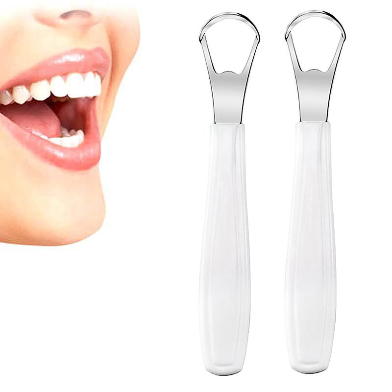 White Small Opening Stainless Steel Tongue Scraper Non-Slip Handle Breath Fresh Tongue Tools Toothbrush Coated Oral Hygiene Care