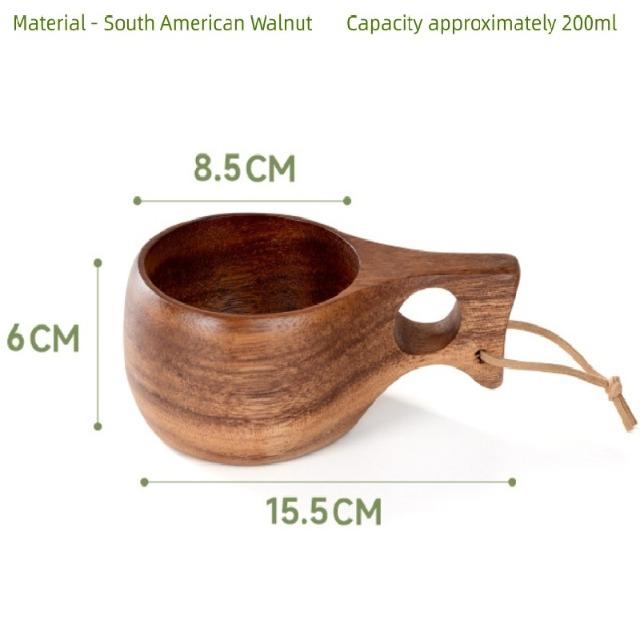 Nordic Style Finland Wooden Mug, Handmade Outdoor Camping Travel Coffee Beer Cup Portable Drinkware