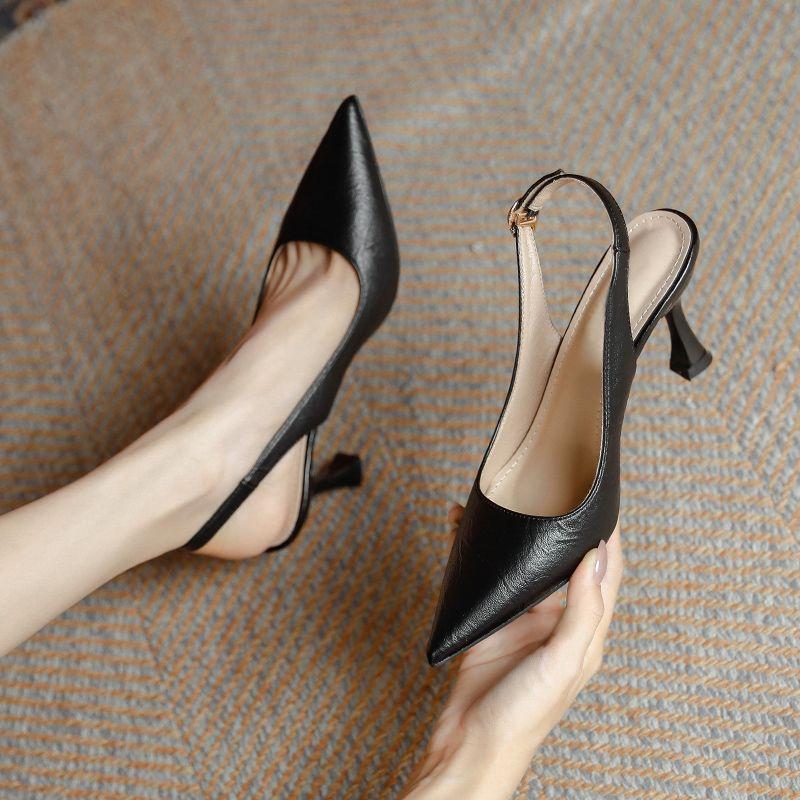 Špičaté lodičky s dutým podpatkem a vysokým podpatkem pro ženy jaro a léto korejské se sandály s rovným páskem