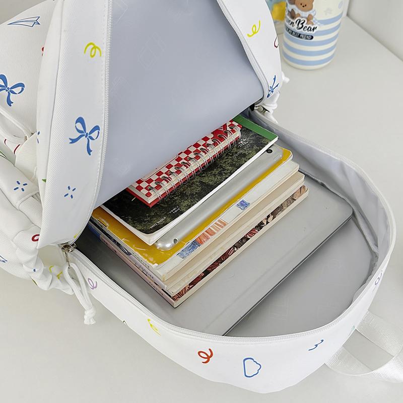 Colorful Doodle Print School Backpack with Multiple Front Pockets Adjustable Straps Casual Daypack for Teens