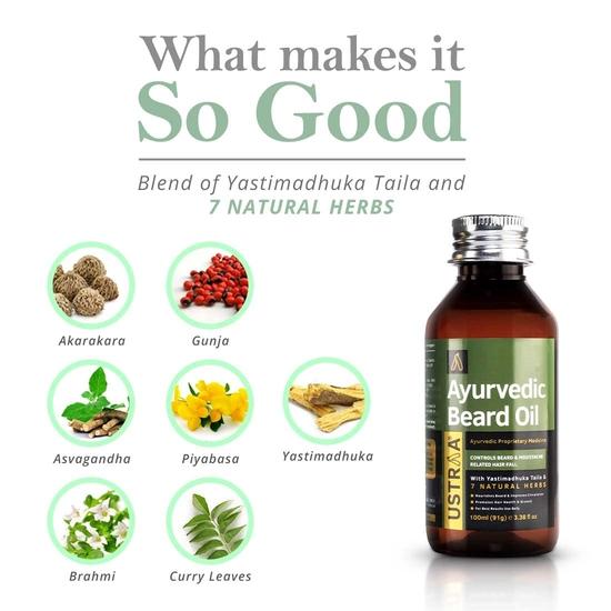 Ustraa Ayurvedic Beard Growth Oil - 100ml | Beard Growth Oil | With Asvagandha, Yastimadhuka Taila  | Best Ayurvedic Beard Growth Oil