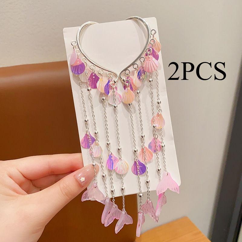 1/2PCS. Girls' Mermaid Hair Accessories: Dreamy Forehead Chains, Princess Tassel Clips & Shell Ear Cuffs,  Adorable  Ornaments