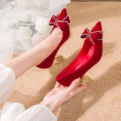 Autumn Ladies High Heels Pointed Toe Shaped Heel High 5 /7cm Shoes Square Buckle Travel Banquet Weeding Shoe High Heels