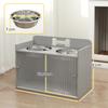 Erhöhte Futterstation mit 2 Näpfen und Schrank, MDF, Edelstahl, Knochenmuster, Grau