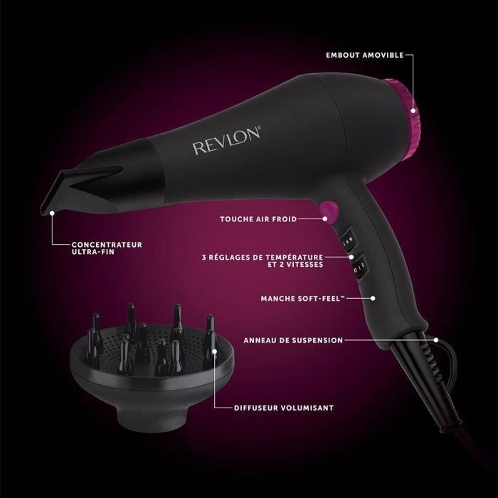 Sèche-cheveux - revlon - rvdr5251e - perfect heat - 2000 w - moteur ac - 2 vitesses - noir / rose