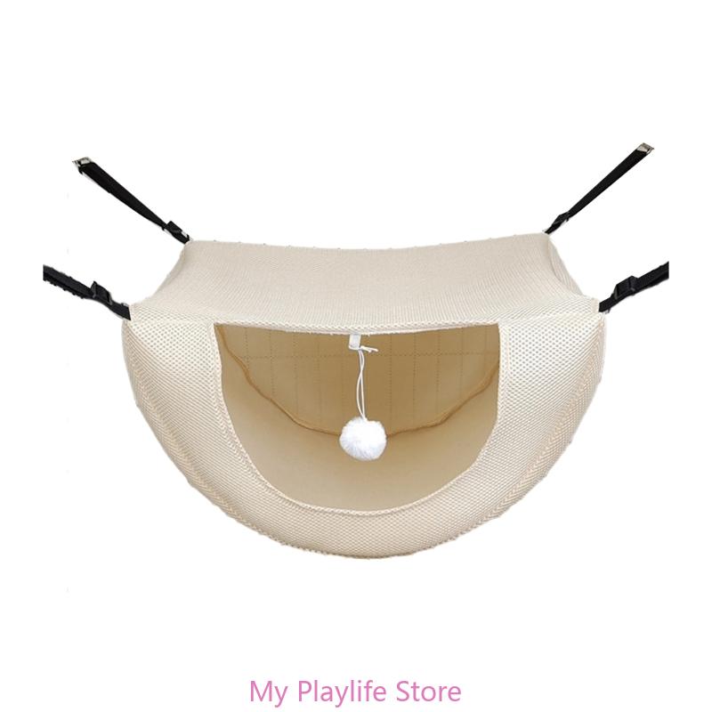 

Подвесная кровать для кошек, гамак для кошек, кровать-качели из дышащей сетки, спальная кровать, легко фиксируемая игрушка-гамак для котят S бежевый