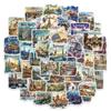 50 pièces Autocollants Villes Célèbres Carte Postale de Voyage Cadeau DIY Graffiti Autocollant PET pour Téléphone Bagages Ordinateur Portable Scrapbooking Autocollant Imperméable