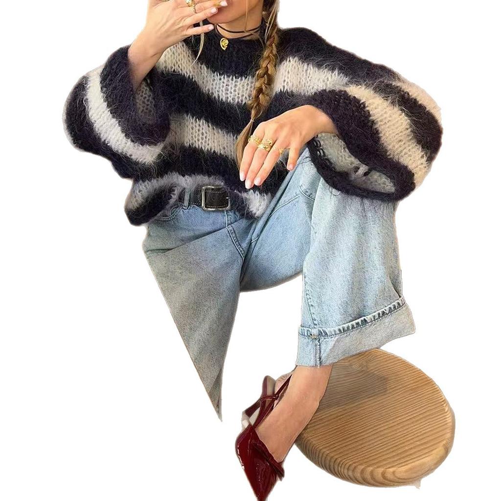 Casual Holiday Striped Woolen Tops and Sweaters for Women 2025 Autumn and Winter