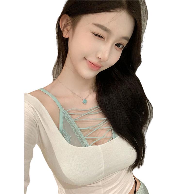 2024 Frühling Koreanischer Stil Sexy Petite T-Shirt & Langarm Unterhemd Set