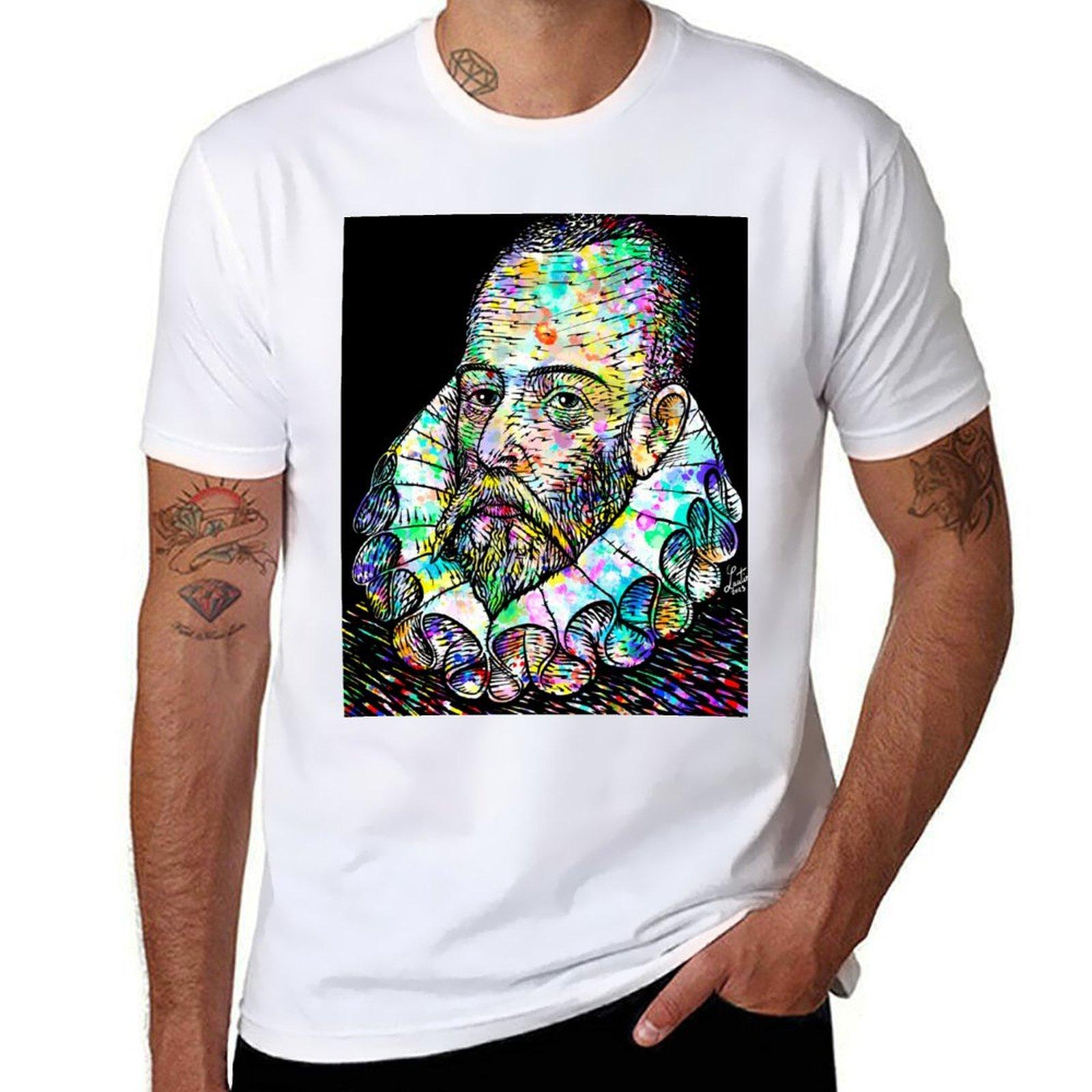 

MIGUEL DE CERVANTES ink and watercolor portrait T-Shirt baggy shirts graphics Short sleeve tee Blouse mens shirts graphic tee S