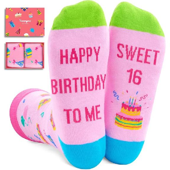 HAPPYPOP Sweet 16 Gifts Socks - Birthday Gift Ideas for 16 Year Old Teen Girls Boys