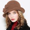 Dame Ullfilt Bøttehatt Vintage Cloche Fedora Hatt Dame Bowlerhatt med Sløyfe Vinter Bryllup Kirke Jazzhatt