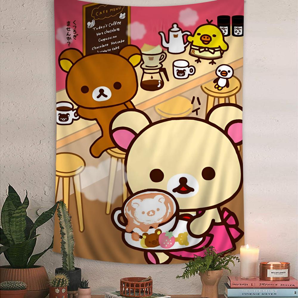 Rilakkuma Korilakkuma Scooter Tapestry Cute Pink Wall Hanging with SanX Characters Ideal for Cozy Bedroom Kawaii Decor