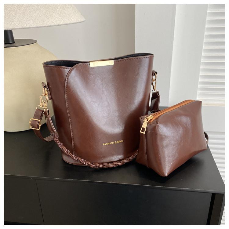 Stylish Urban Simple Pu Bucket Bag With Car Line Elements коричневый