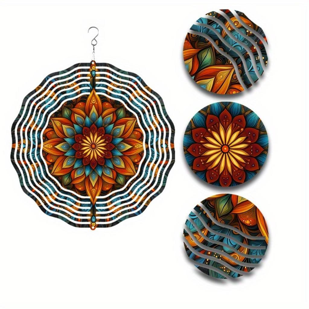 10 Inch Vibrant Stained Glass Wind Spinner with 360 Swivel Hook for Garden Balcony Lawn Decor Bohemian Floral Design