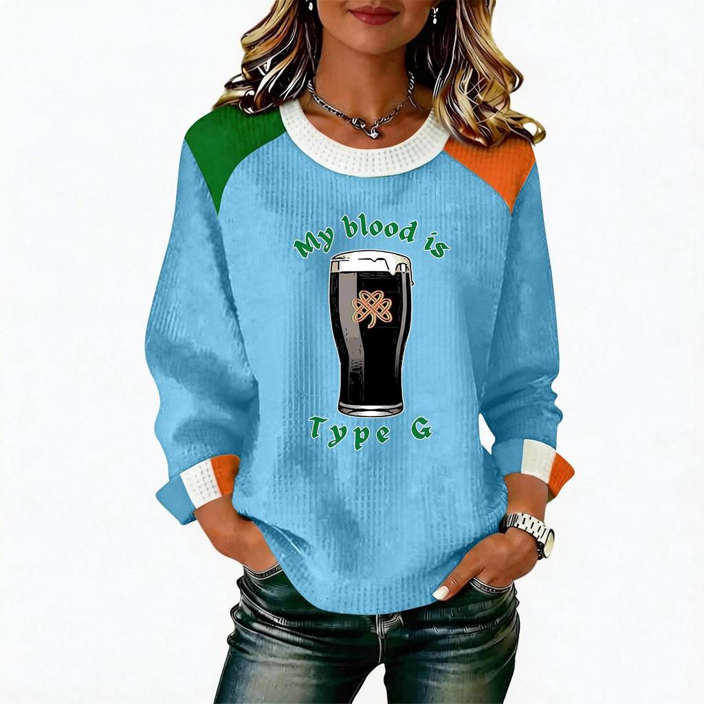 Women's Casual Fashion Print Long Sleeve Round Neck Pullover Top Blouse