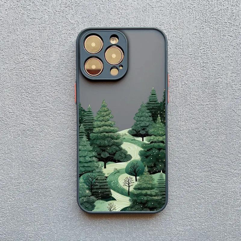 Bush Life Winter Night Snow Mountain Forest Scenery Phone Case For iPhone 16 15 14 13 12 11 Pro Max Mini XSM XR SE 7 Plus Covers