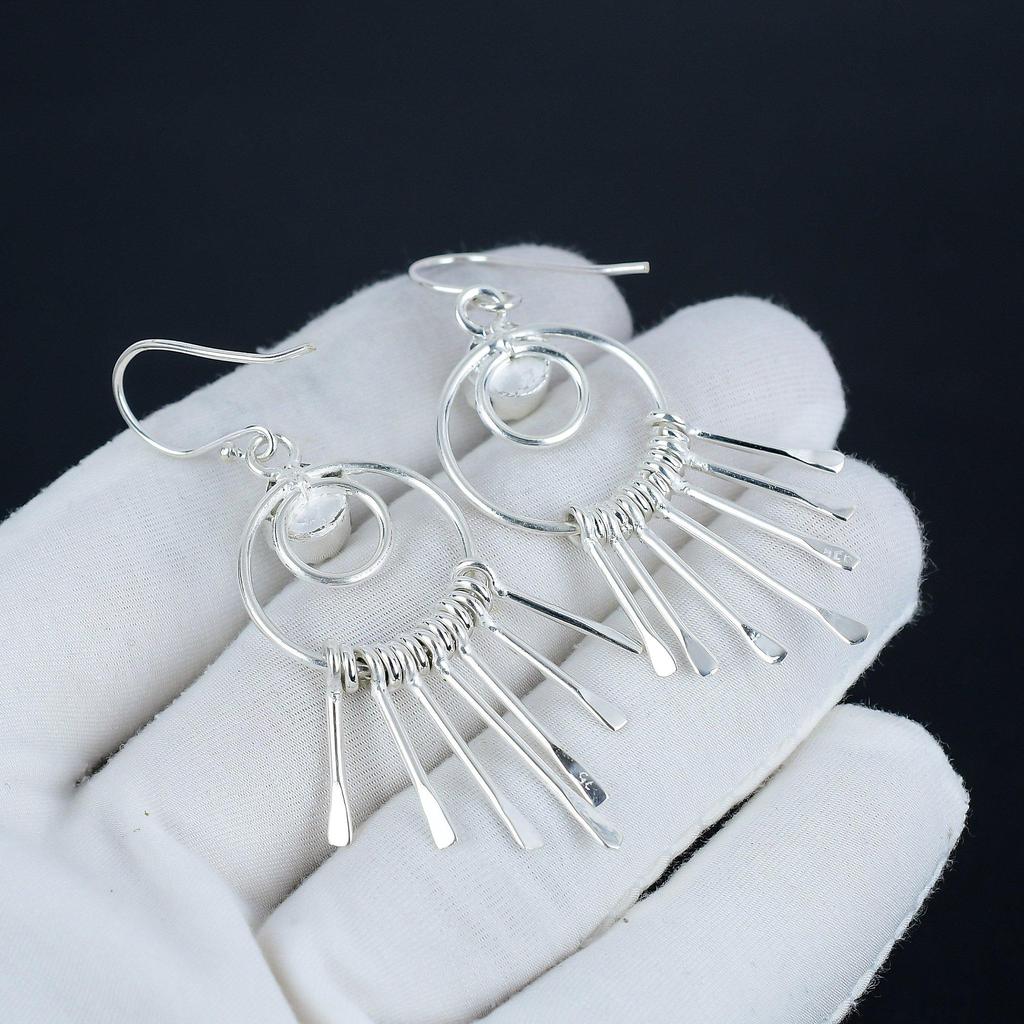 Natürliche Regenbogen Mondstein Ohrringe 925 Sterling Silber Ohrringe, Handgemachte Boho Silber Schmuck Ohrhänger, Geburtstagsgeschenk