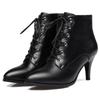 Red Short Boots Shoes Autumn Spring Women's Ankle Boot Black Point Toe Lace-up High Heels Party Dance Shoes Ladies Large Size