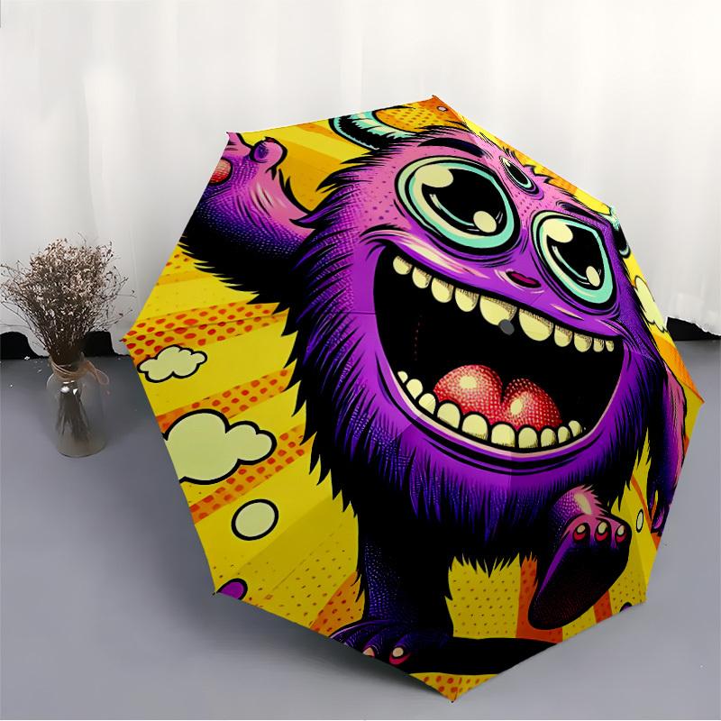 1pc Monster Fun Automatic Open/close Umbrella, 8-Rib Sturdy Structure, Portable Travel Umbrella, Parties, Everyday Use, Outdoor Accessory, A