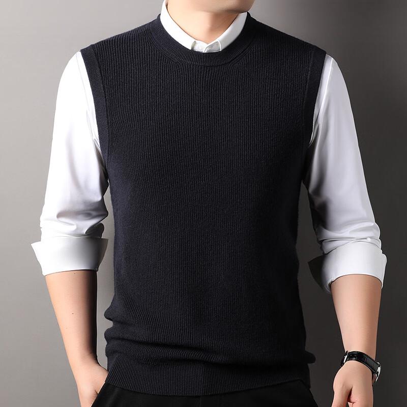 FORTEI Men's 100% Pure Wool Crew Neck Sleeveless Sweater Vest