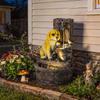 Garden Water Feature with 3-Tier Rustic Puppy Design, Freestanding Resin with LED Lights, Adjustable Flow, Rustic Brown