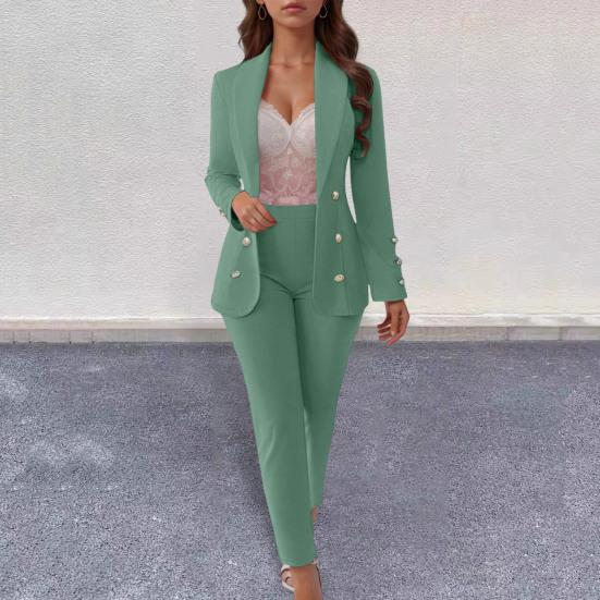 Women Suit Ladies Set Double Breasted Pants Office Work Jacket And
