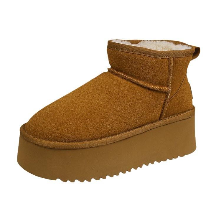 Thick-soled Heightening Snow Boots Women's Winter Velvet Thickened Warm Fur Integrated Cotton Shoes 2025 New Bread Shoes