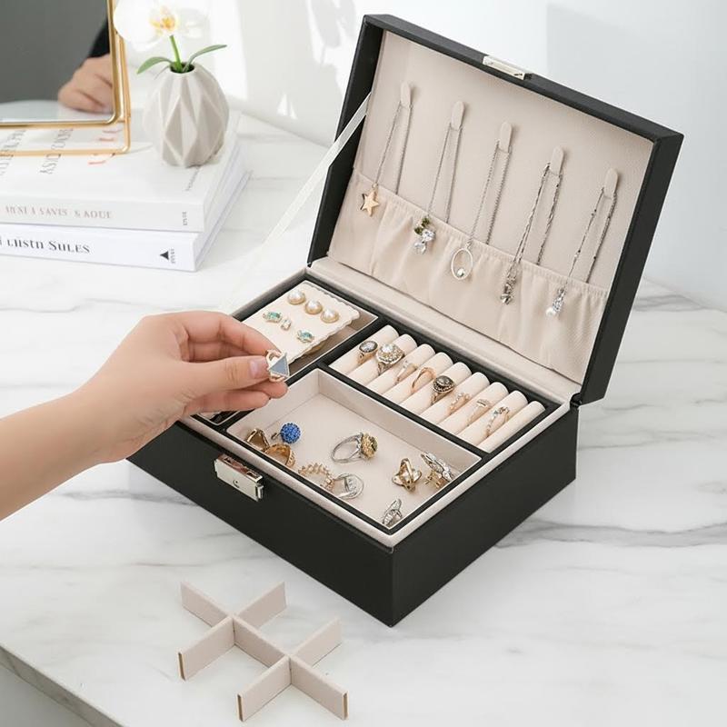 Organizer Box Double-Layer Jewelry Storage Box With Lock for Earrings, Necklaces and Other Accessories Organizing Box