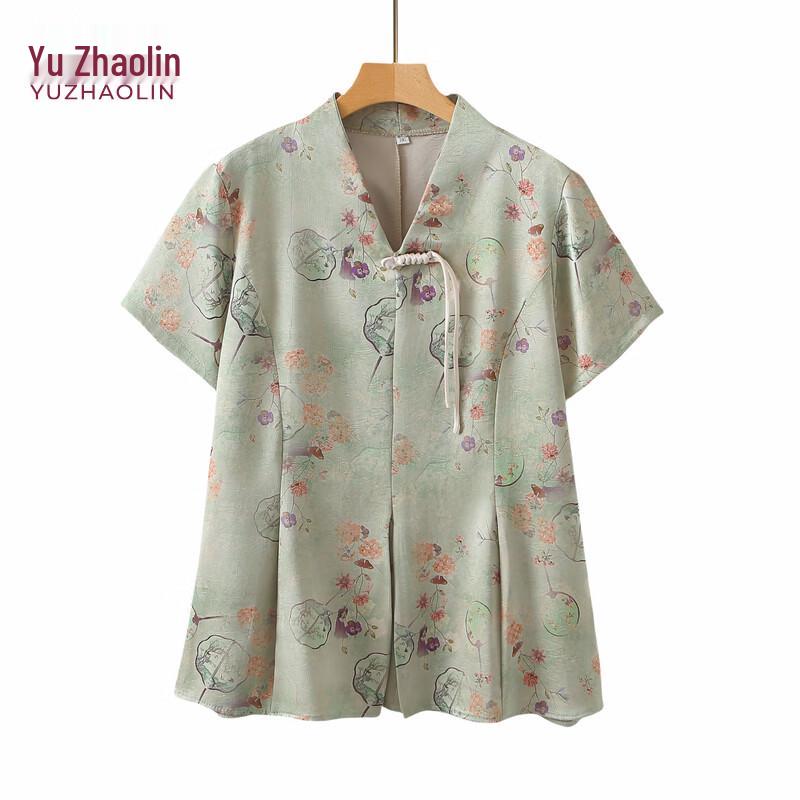Yuzhaolin Women s Plus Size New Chinese Style V-Neck T-Shirt 4XL