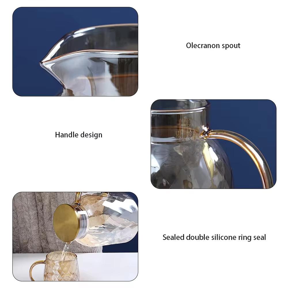 Amber Diamond Texture Glass Teapot and Cup Heat-Resistant Cold Water Jug Transparent Coffee Tea Mug Home Water Carafe Teapot