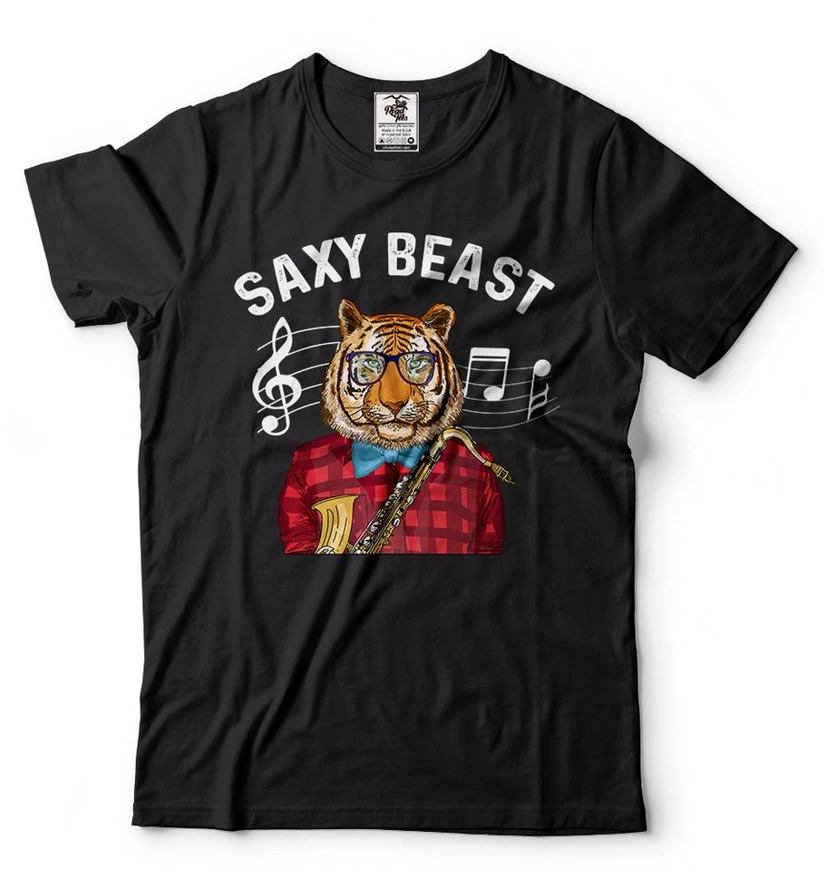 

Saxy Beast Saxophone T T-shirt Musician T-T-shirt Tiger Hipster T T-shirt Gift For Dad L