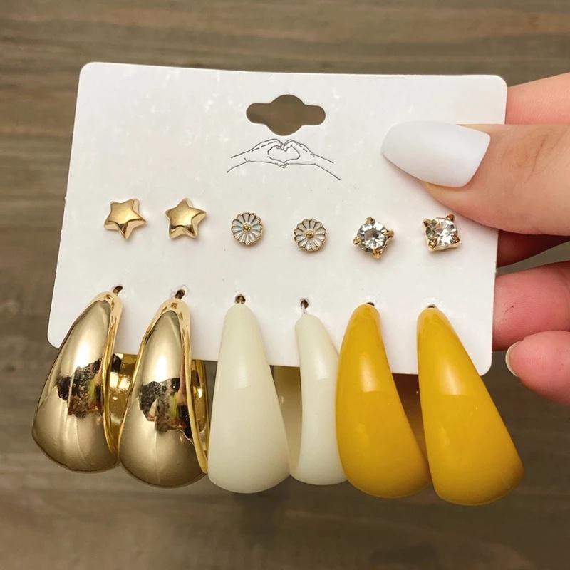 IF ME Korean Butterfly Pearl Stud Earrings Set Fashion Geometry Zircon Hoop Earring Women Jewelry Accessories