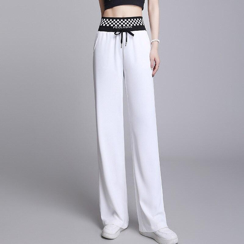 

2022 летние новые корейские атласные брюки с принтом в стиле Харадзюку, женские повседневные уличные брюки, свободные модные элегантные прямые брюки с высокой талией XXXXL белый