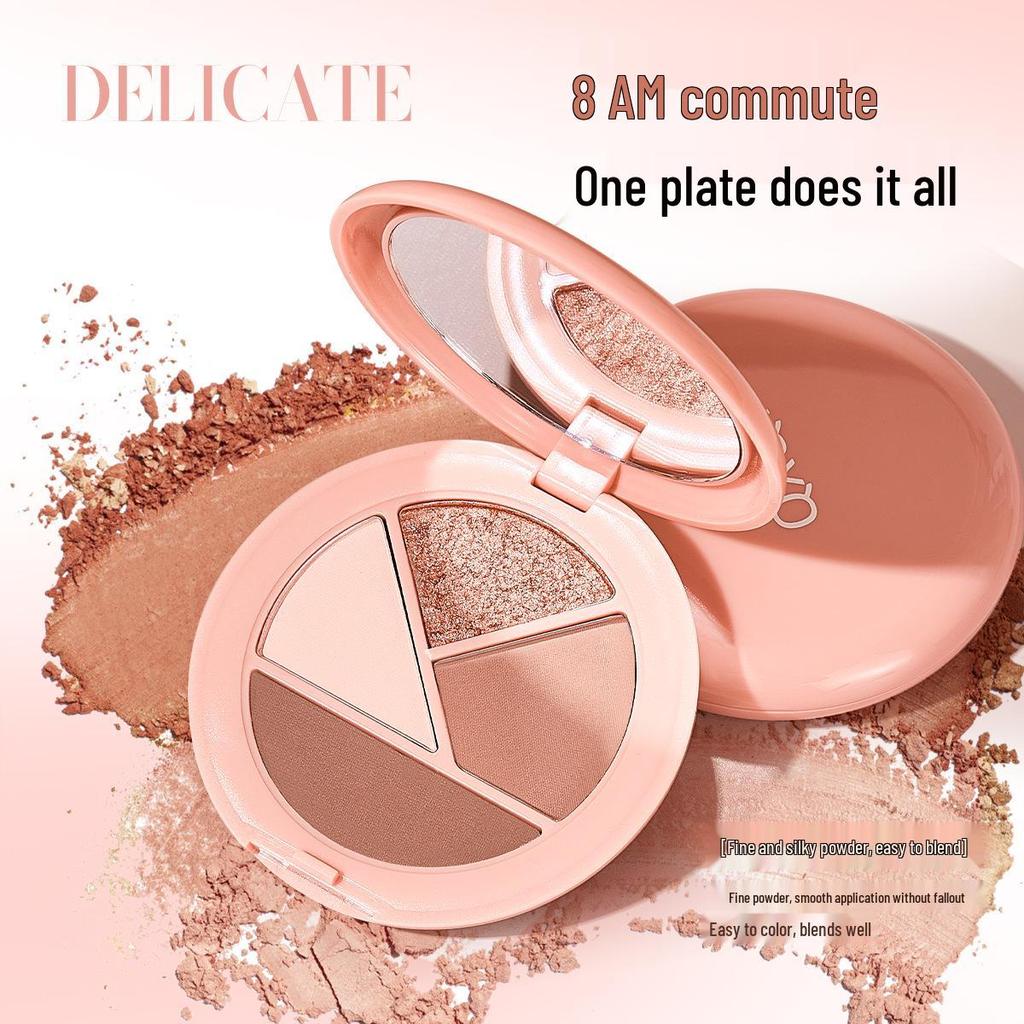 QXQY Four-Color Pearlescent Blush & Eyeshadow Palette - Low Saturation Earth Tones for Beginners