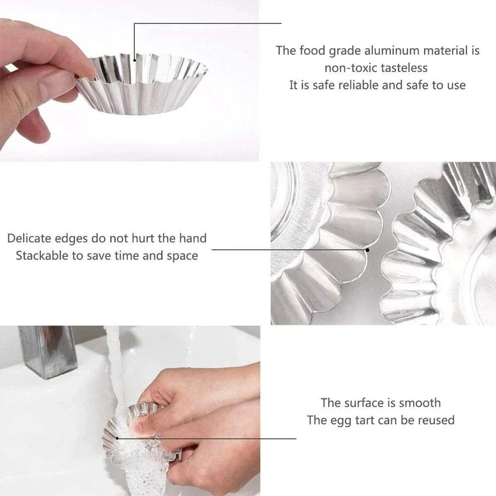 10Pcs New Aluminum Alloy Egg Tart Mold Flower Shape Reusable Cupcake Mold Non-stick Muffin Baking Cup Kitchen Tool