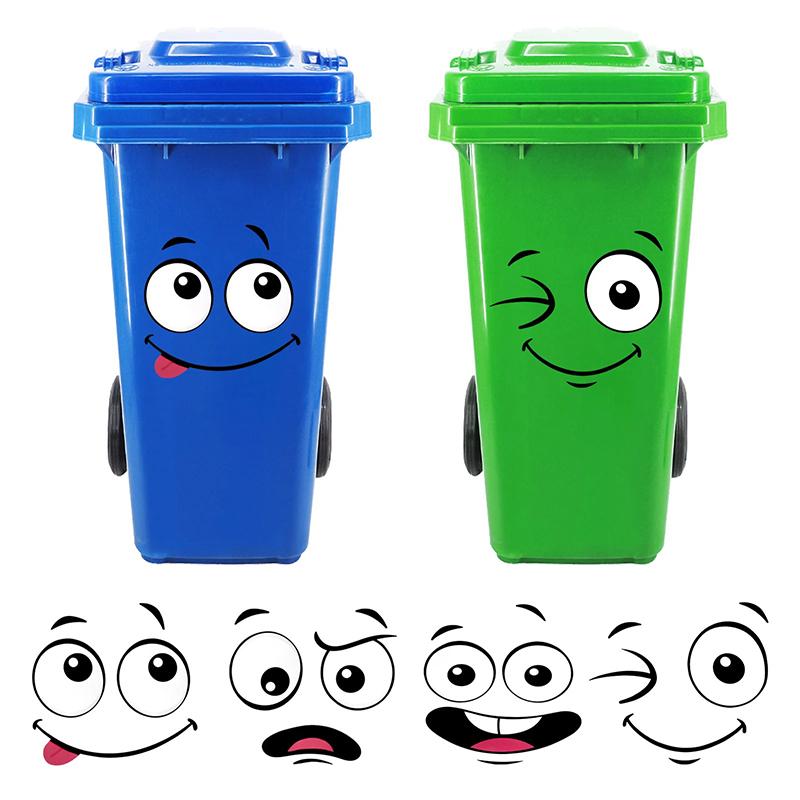 Cartoon Face Trash Can Stickers Self-Adhesive Waterproof Pvc Glossy Finish For Wall, Toilet, Refrigerator Indoor Outdoor