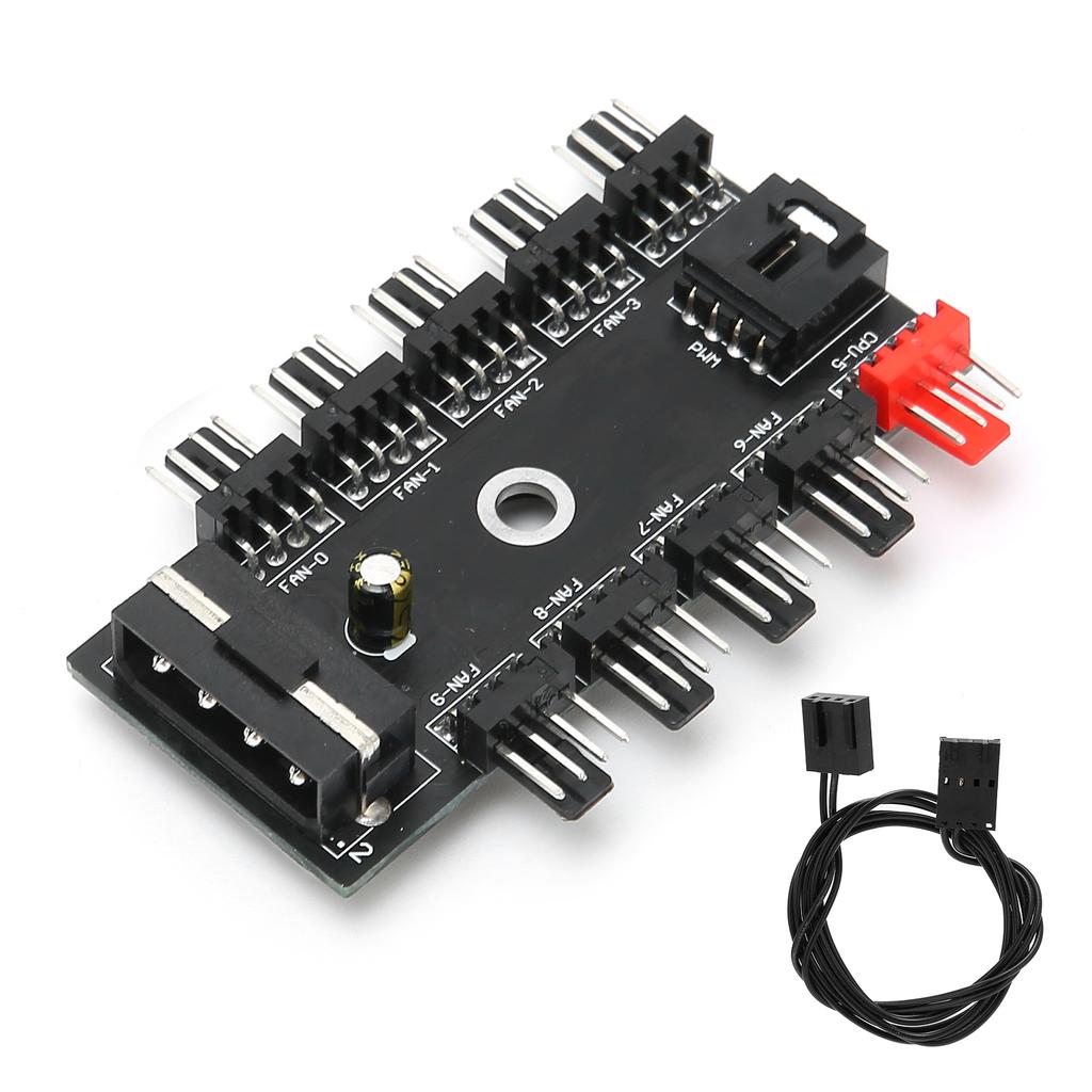 Fan Hub 4‑Pin PWM Integrated Power Supply Adapter Cable 1 To 10 Splitter for CPU CoolingIDE Port