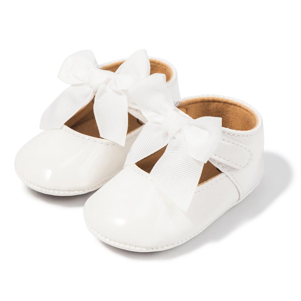 Babyschuhe für Mädchen in einfarbig mit Schleifenverzierung für Kleinkindspaziergänge