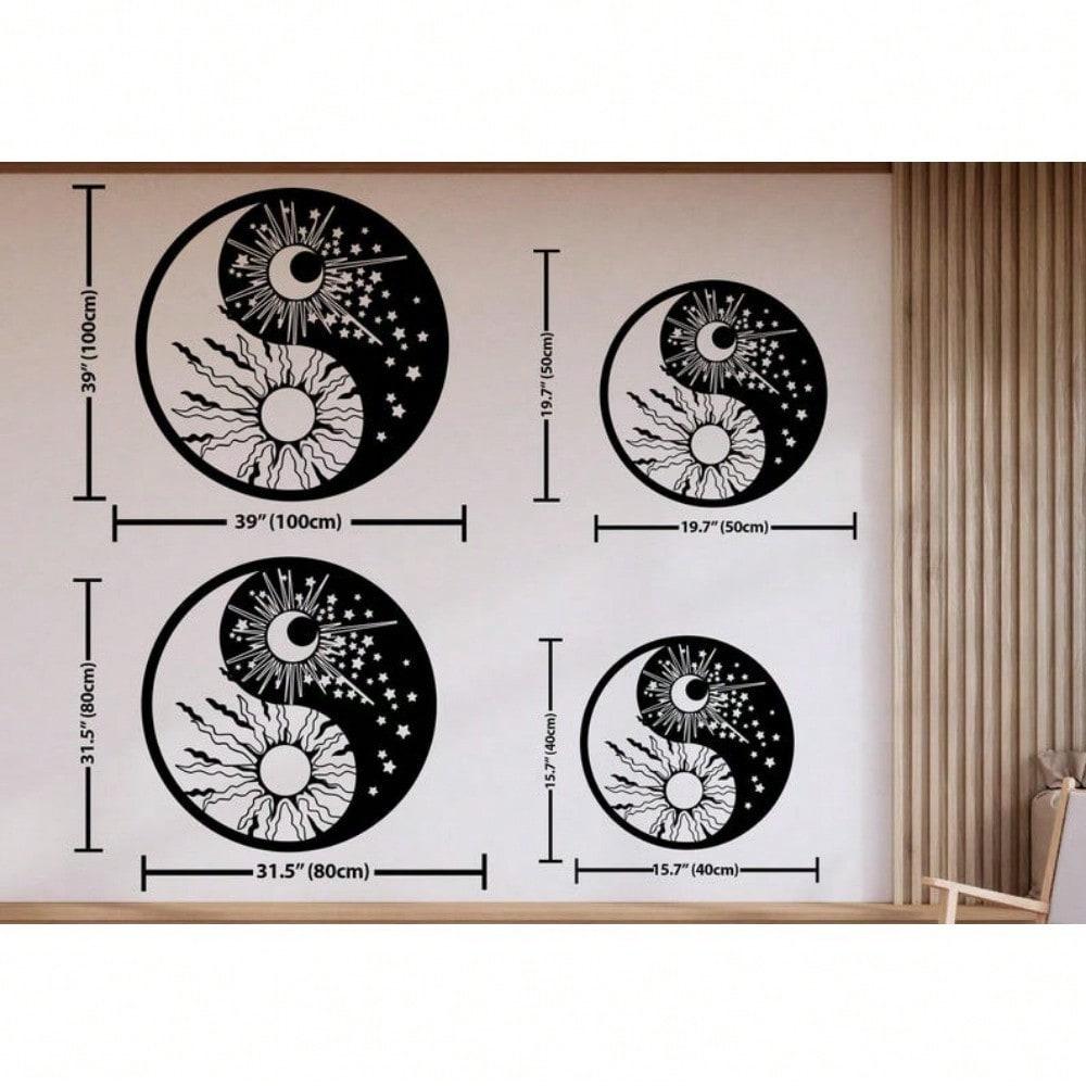 Yin Yang Sonne Mond Sterne Himmlische Metall-Wandkunst, Boho Meditationsdeko, Spirituelles Geschenk