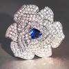 Huitan Blue Flower Rings New for Women Full Bling Iced Out CZ Luxury Silver Color Aesthetic Female Rings Wedding Trendy