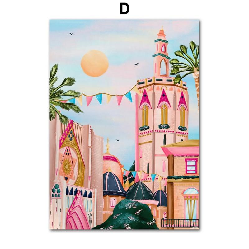 Colorful City Building Lemon Fruit Abstract Landscape Posters and Prints Wall Art Canvas Painting Pictures For Living Room Decor