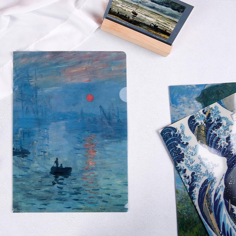 World-Famous Paintings L-Shaped A4 Folder - Monet & Van Gogh Art Design for Students and Office